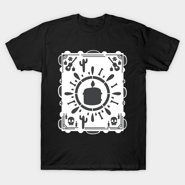 Dia De Los Muertos- black candle- white Papel Picado - Black Cactus T-Shirt by Scriptnbones